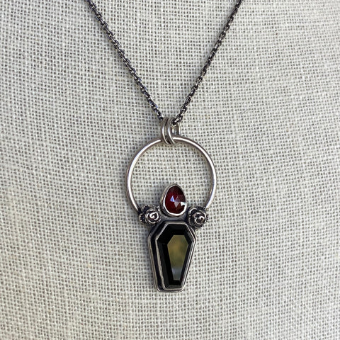 Black Onyx Coffin Rose Necklace