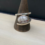 Crazy Lace Agate Offset Ring in Whites with Red