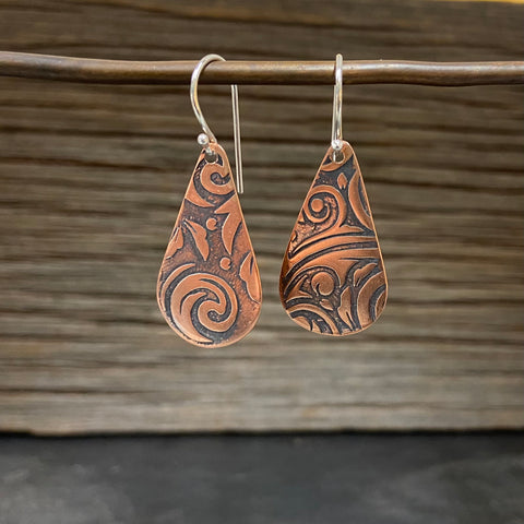 Teardrop Swirls Copper Dangle Earrings