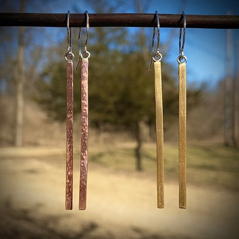 Copper or Golden Brass Bar Earrings