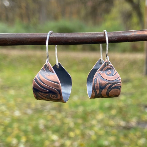 Etched Swirl Copper Hoops