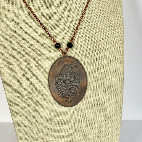 Raven in etched copper - Necklace