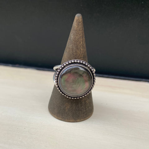 Black Mother of Pearl Ring with Moon