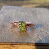 Rough Peridot and Copper Ring